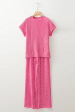 Load image into Gallery viewer, Luxury Solid Corded Short Sleeve T Shirt And Wide Leg Pants Set