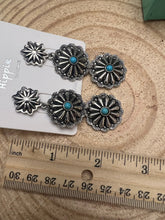 Load image into Gallery viewer, 3 Concho Dangle Earrings with Faux Turquoise - 2 1/4 inch drop