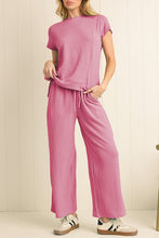 Load image into Gallery viewer, Luxury Solid Corded Short Sleeve T Shirt And Wide Leg Pants Set