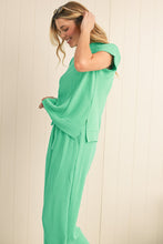 Load image into Gallery viewer, Luxury Solid Corded Short Sleeve T Shirt And Wide Leg Pants Set