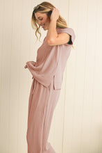 Load image into Gallery viewer, Luxury Solid Corded Short Sleeve T Shirt And Wide Leg Pants Set