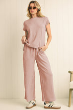 Load image into Gallery viewer, Luxury Solid Corded Short Sleeve T Shirt And Wide Leg Pants Set