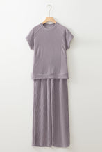 Load image into Gallery viewer, Luxury Solid Corded Short Sleeve T Shirt And Wide Leg Pants Set