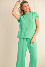 Load image into Gallery viewer, Luxury Solid Corded Short Sleeve T Shirt And Wide Leg Pants Set