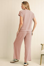 Load image into Gallery viewer, Luxury Solid Corded Short Sleeve T Shirt And Wide Leg Pants Set