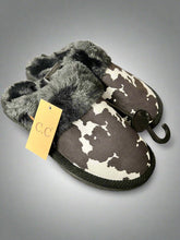 Load image into Gallery viewer, Cow Print Faux Fur Slippers - Black and white