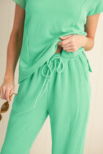 Load image into Gallery viewer, Luxury Solid Corded Short Sleeve T Shirt And Wide Leg Pants Set
