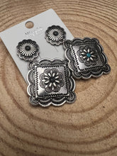 Load image into Gallery viewer, Western Concho Dangle Earrings with multi color stones - 2 1/2 inch drop