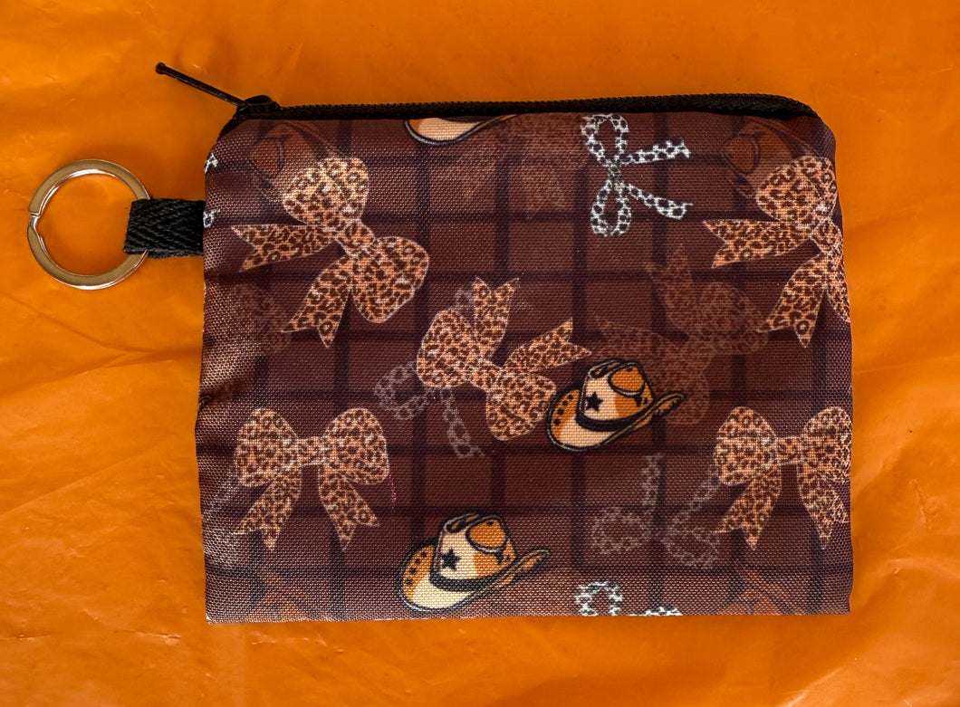 Brown With Leopard Print Bows Coin Purse With Keyring