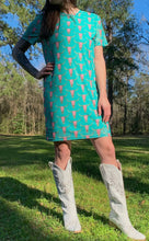 Load image into Gallery viewer, Teal With Pink Skull Mesh Layered Dress
