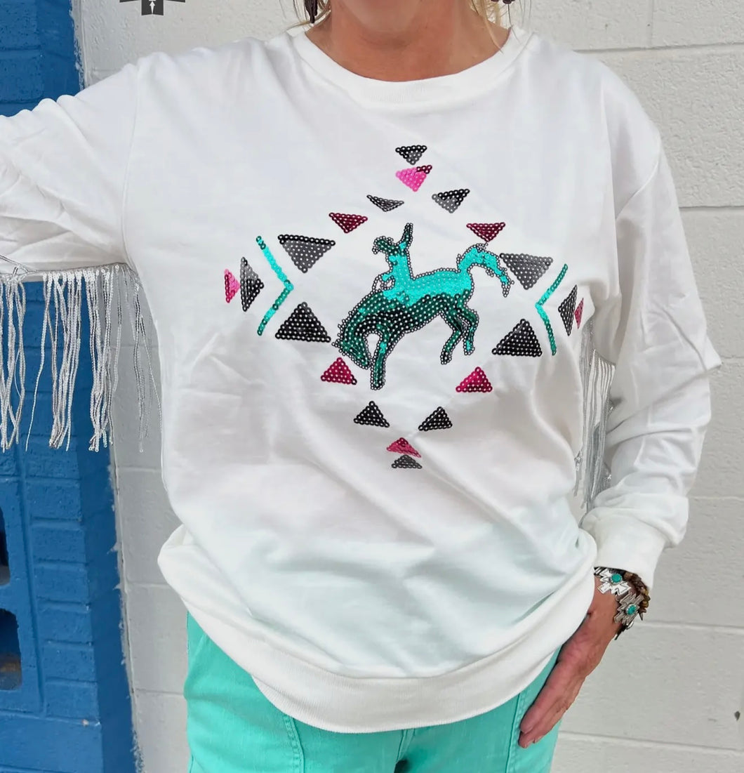 Rowdy Crowd Sequin & Fringe Sweatshirt