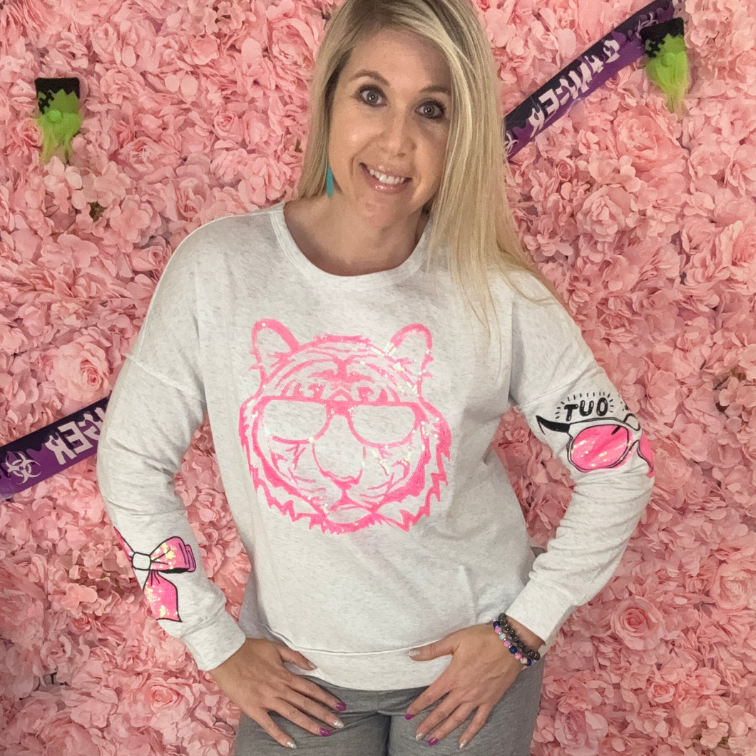 Merigold Kiss Sequin Embroidery Sweatshirt in Grey
