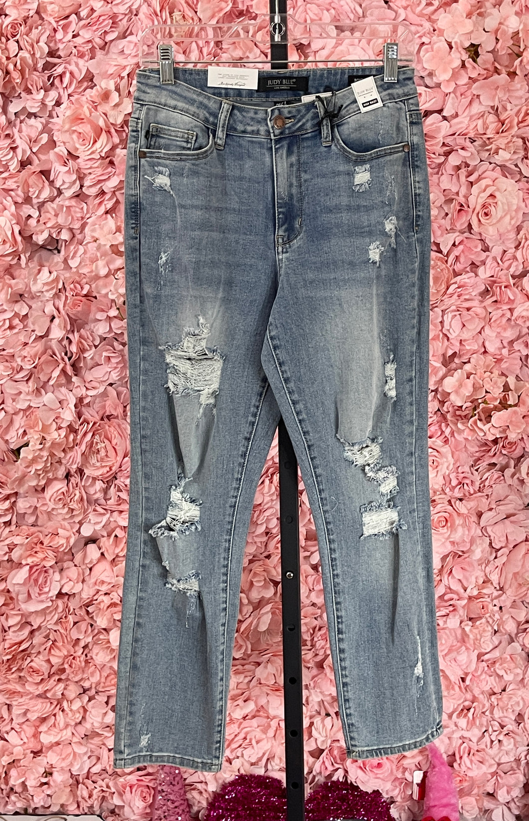 Judy Blue Light Wash Distressed Boyfriend Jeans - Size 5