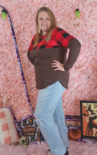 Load image into Gallery viewer, Long Sleeve Brown With Red/Black Plaid Top
