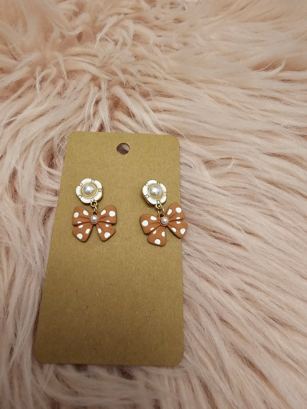 Brown & Cream Bow 🎀 Polka Dot Earrings