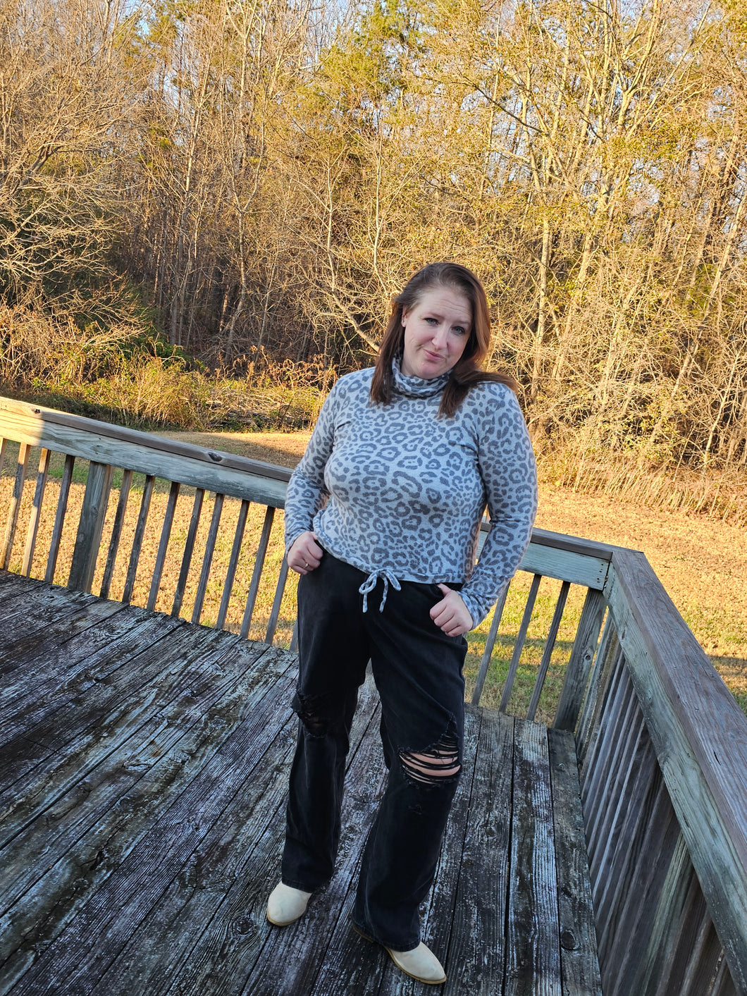 Grey Leopard 🐅 Turtle Neck Sweater