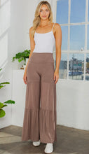 Load image into Gallery viewer, Brown Elastic Waist Tiered Wide Leg Pants
