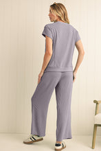 Load image into Gallery viewer, Luxury Solid Corded Short Sleeve T Shirt And Wide Leg Pants Set
