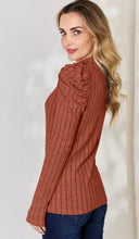 Load image into Gallery viewer, Burnt Orange 🟠 Ribbed Long Sleeve With Cinched Shoulder Detail
