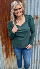 Load image into Gallery viewer, Sterling Kreek Slinky Hunter Green Long Sleeve With Cinched Shoulder Detail
