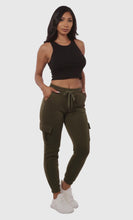 Load image into Gallery viewer, Olive Green Joggers With Cargo Pockets &amp; Drawstring Waist
