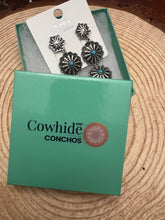 Load image into Gallery viewer, 3 Concho Dangle Earrings with Faux Turquoise - 2 1/4 inch drop
