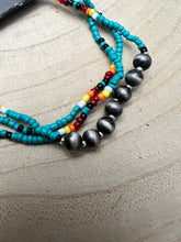 Load image into Gallery viewer, 3 for 1 set of Seed Bead with Faux Navajo Pearl Stretch Bracelets - Turquoise
