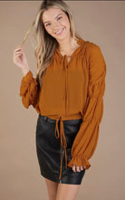 Load image into Gallery viewer, Golden Orange 🟠 Sheer Long Sleeve Top With Decorative Details
