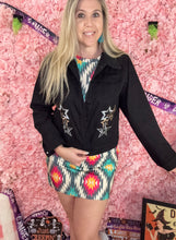Load image into Gallery viewer, Black Denim Western Themed Jacket With Stars &amp; Detailed Back
