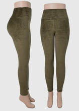 Load image into Gallery viewer, Olive Green Velvet Leggings With Elastic Waist
