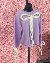 Load image into Gallery viewer, Thick Purple Sweater With Braided Bow On Cheat and Sleeves
