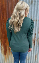 Load image into Gallery viewer, Sterling Kreek Slinky Hunter Green Long Sleeve With Cinched Shoulder Detail
