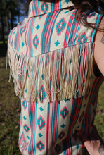 Load image into Gallery viewer, Off White Cream Button Up Aztec Shirt With Fringe
