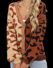 Load image into Gallery viewer, Animal Print Half &amp; Half Button Up Sweater
