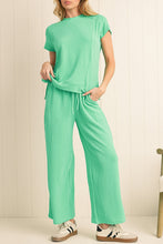Load image into Gallery viewer, Luxury Solid Corded Short Sleeve T Shirt And Wide Leg Pants Set
