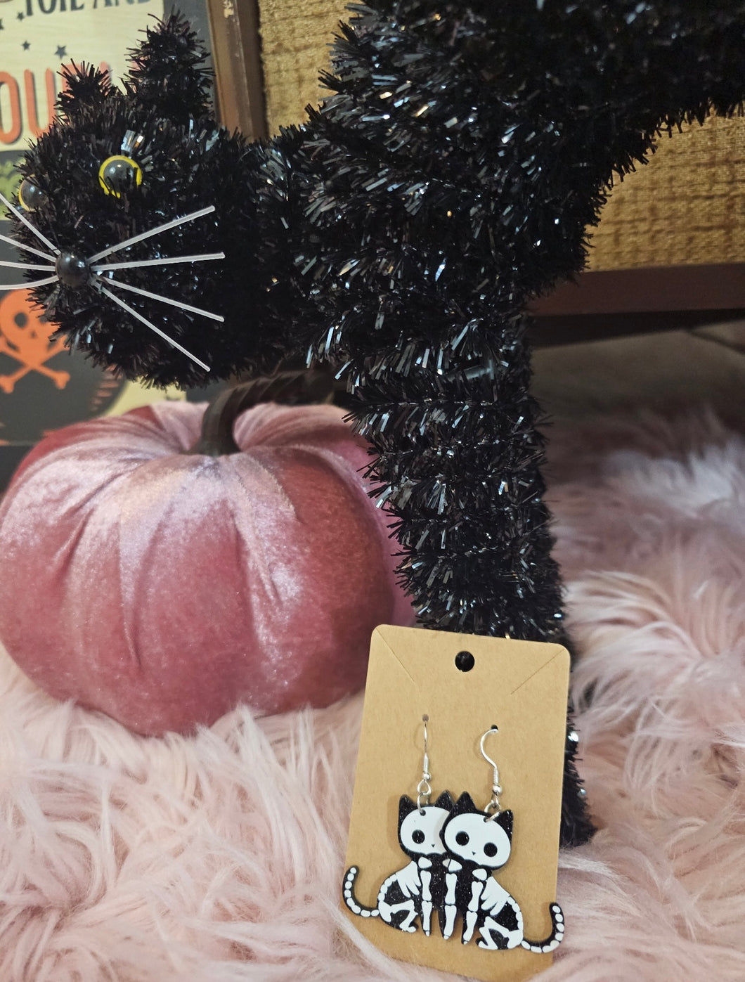 Cat Skeleton Earrings