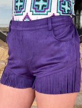 Load image into Gallery viewer, Purple Suede Shorts With Fringe Detail
