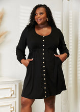 Load image into Gallery viewer, Black ⚫️ Long Sleeve Dress 👗 With Button Up Detail Down Center
