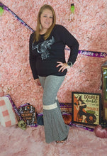 Load image into Gallery viewer, Grey Ribbed Flares With Drawstring Waist &amp; Lace Insert
