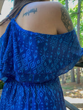 Load image into Gallery viewer, Blue Aztec Print Cold Shoulder Maxi
