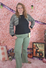 Load image into Gallery viewer, Waffle Knit Black Longsleeve Top With Camo Detail On Sleeves
