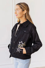 Load image into Gallery viewer, Black Denim Western Themed Jacket With Stars &amp; Detailed Back
