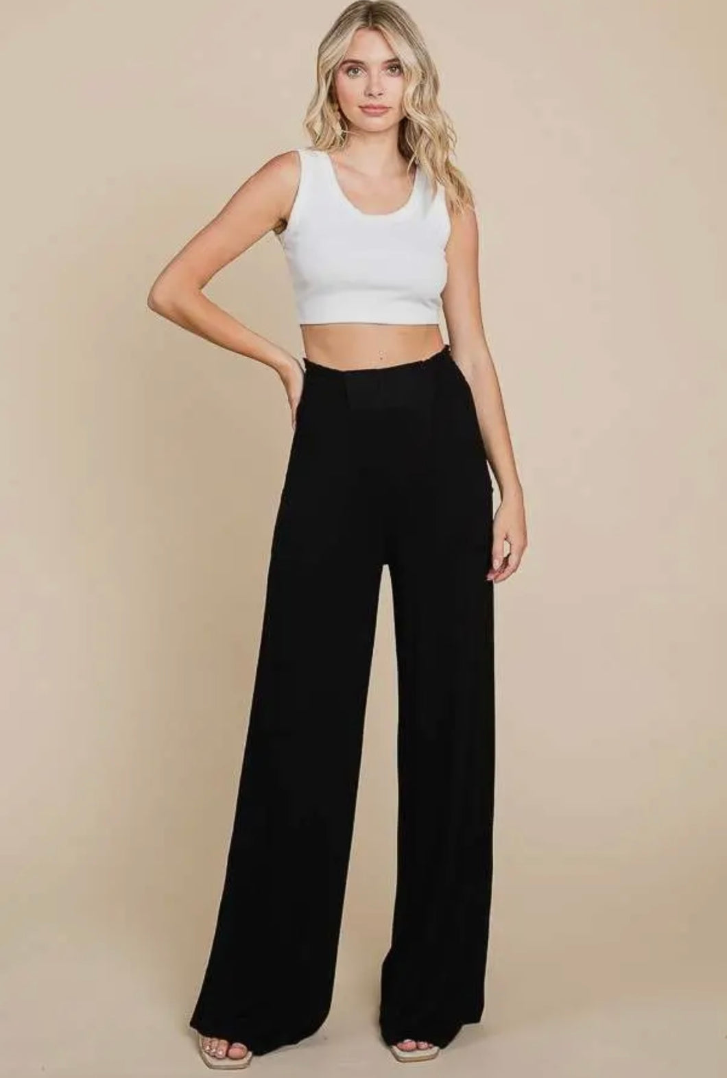 Black Smocking Waist With Pockets Pants