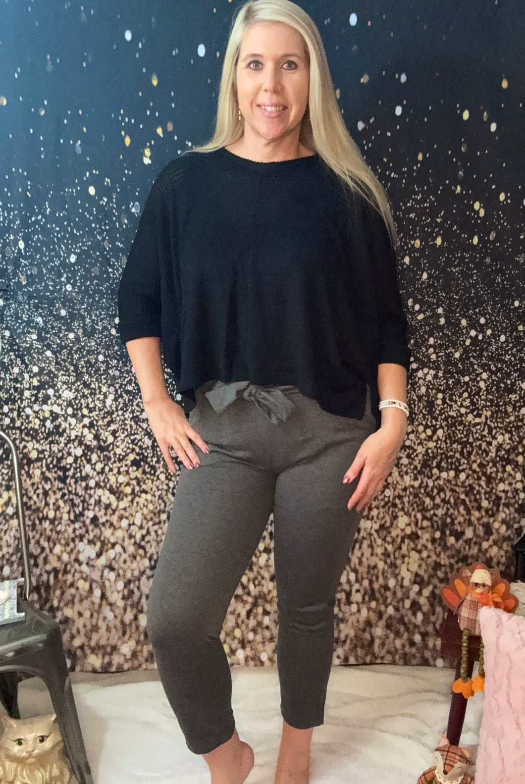 Paper Bag Waist Style Pants With Front Tie & Pockets