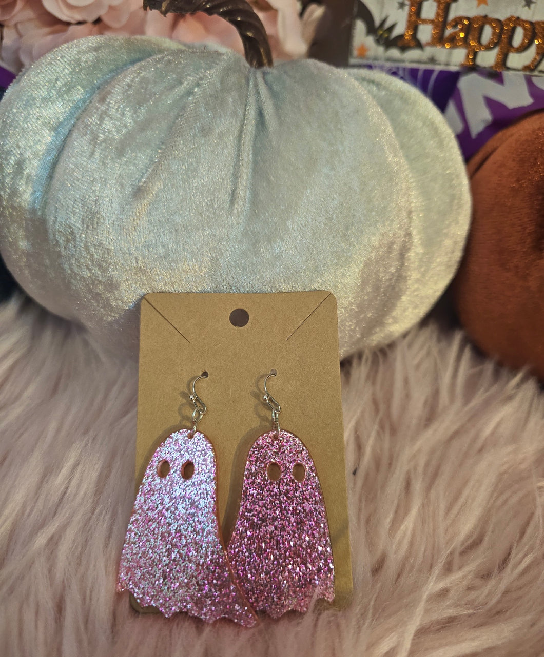 Pink Glitter Ghost Earrings