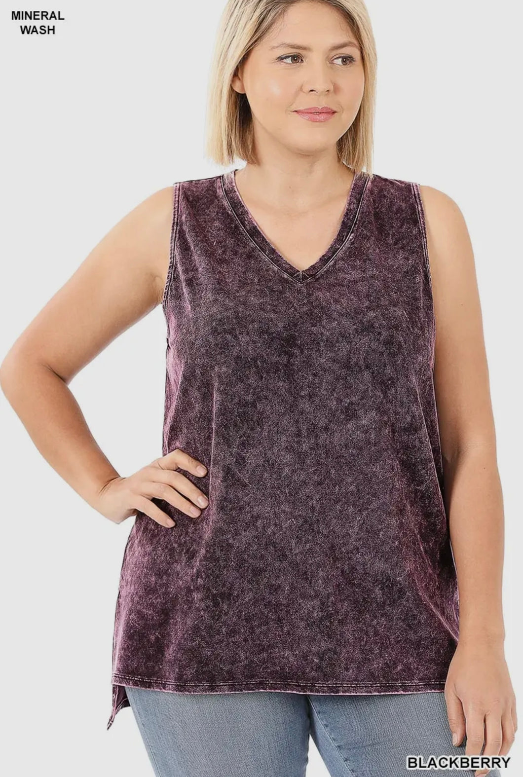 Mineral Washed Purple Tank Plus Size