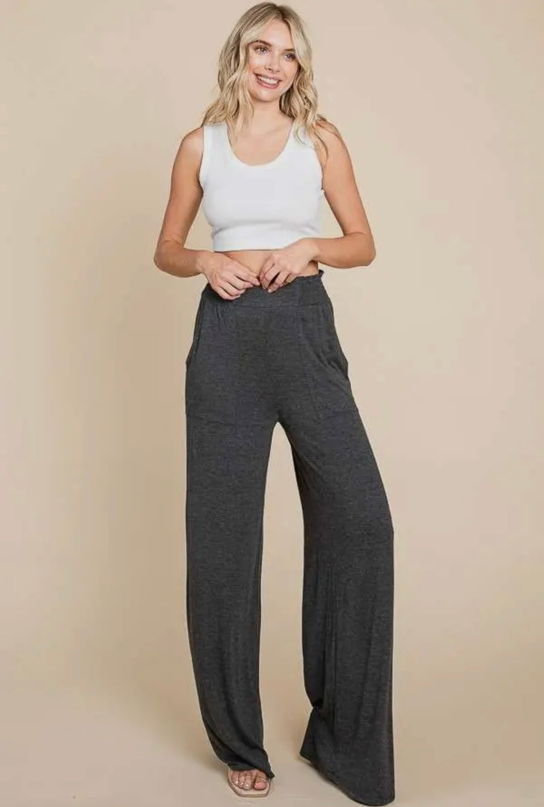 Charcoal Smocking Waist With Pockets Pants