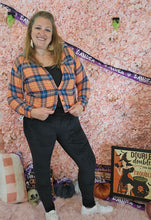 Load image into Gallery viewer, Orange Plaid Button Up With Hood
