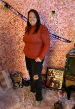 Load image into Gallery viewer, Burnt Orange 🟠 Ribbed Long Sleeve With Cinched Shoulder Detail
