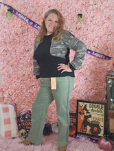 Load image into Gallery viewer, Waffle Knit Black Longsleeve Top With Camo Detail On Sleeves
